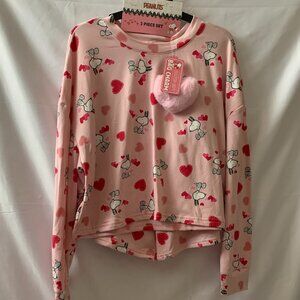 PEANUTS Snoopy In Love Pajamas Set in Pink/Red Sz LARGE with BONUS